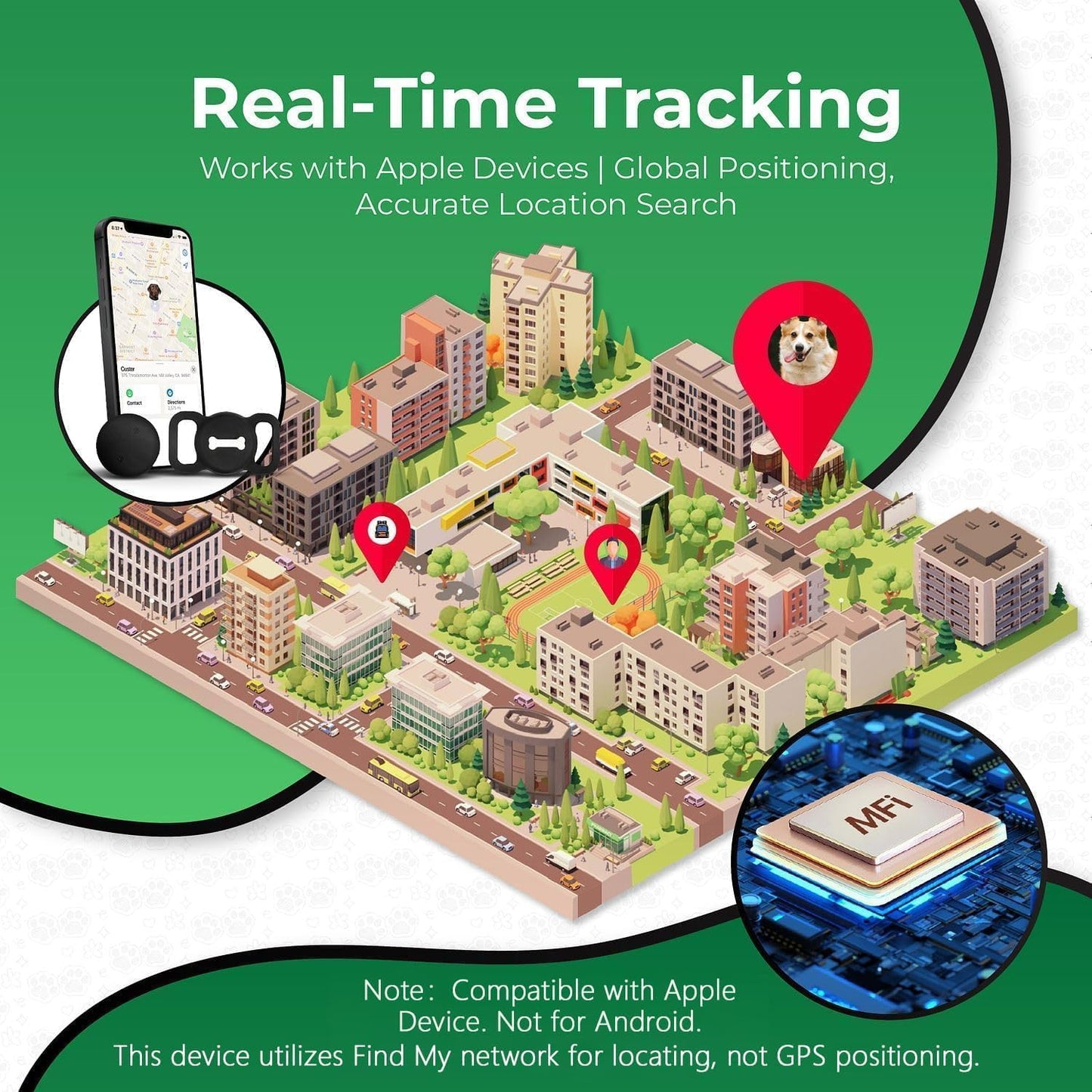 Smart Dog Tracker, Pet Tracker with Collar Holder, Effortless Location Tracking, Compatible with Find My, Not GPS Tracker