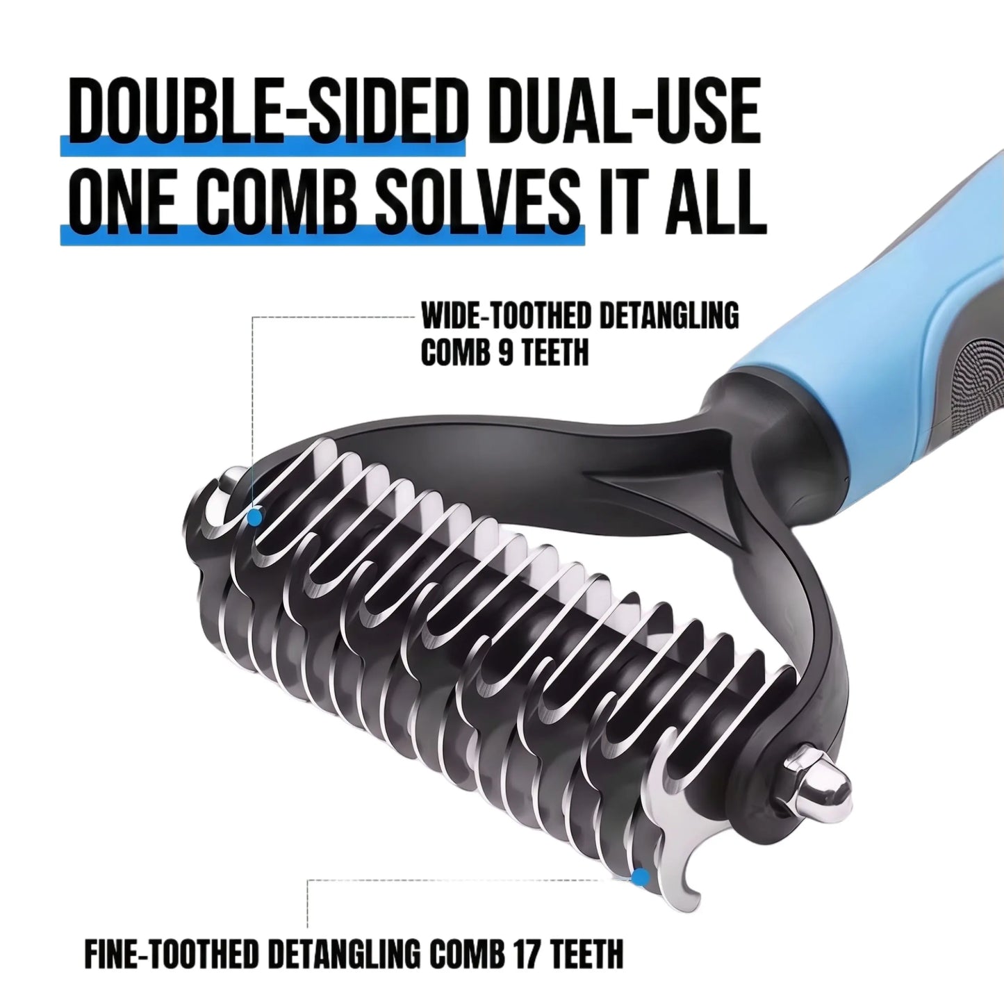 Universal Pet Detangling Comb for Dogs Grooming Tool Double-Sided Stainless Steel for Coat Care & Shedding Removal Easy to Use Essential Grooming