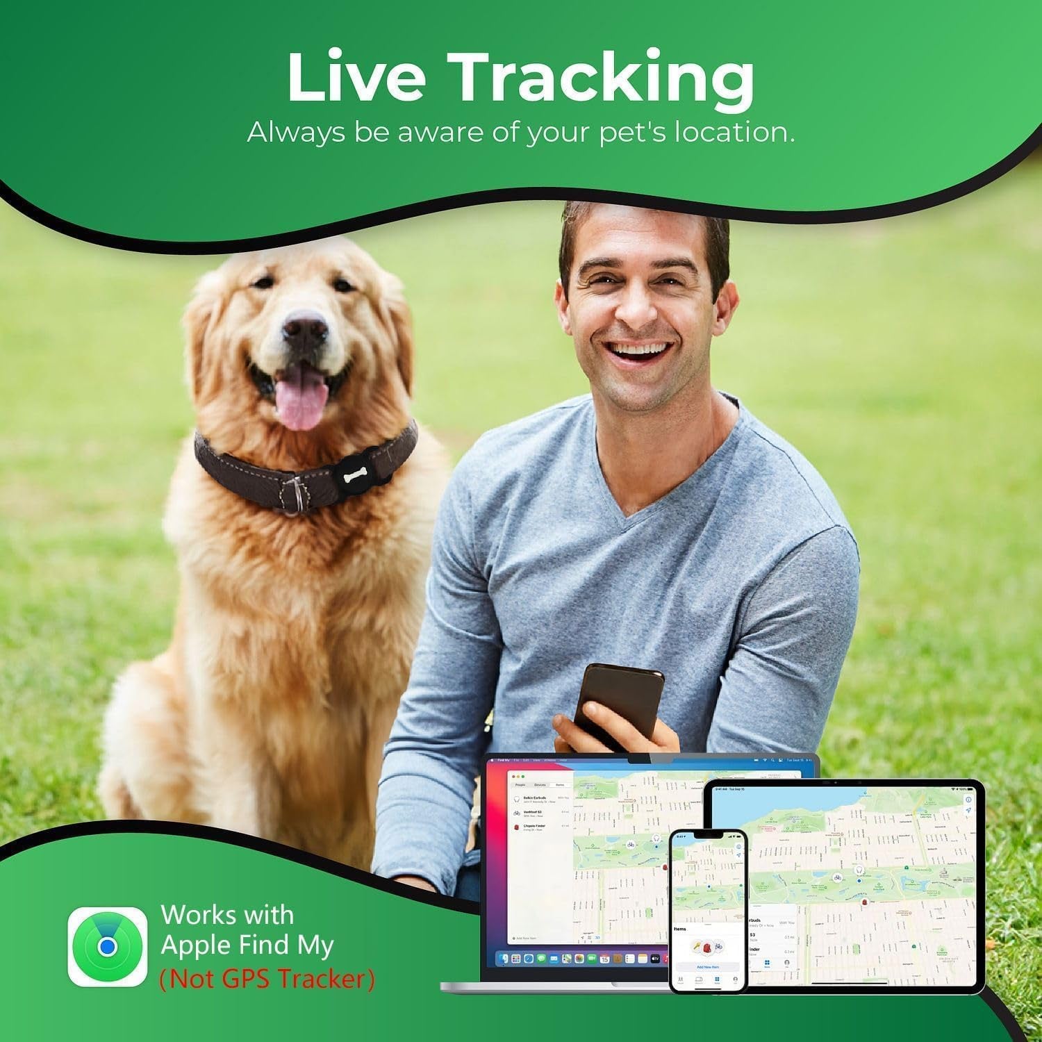 Smart Dog Tracker, Pet Tracker with Collar Holder, Effortless Location Tracking, Compatible with Find My, Not GPS Tracker